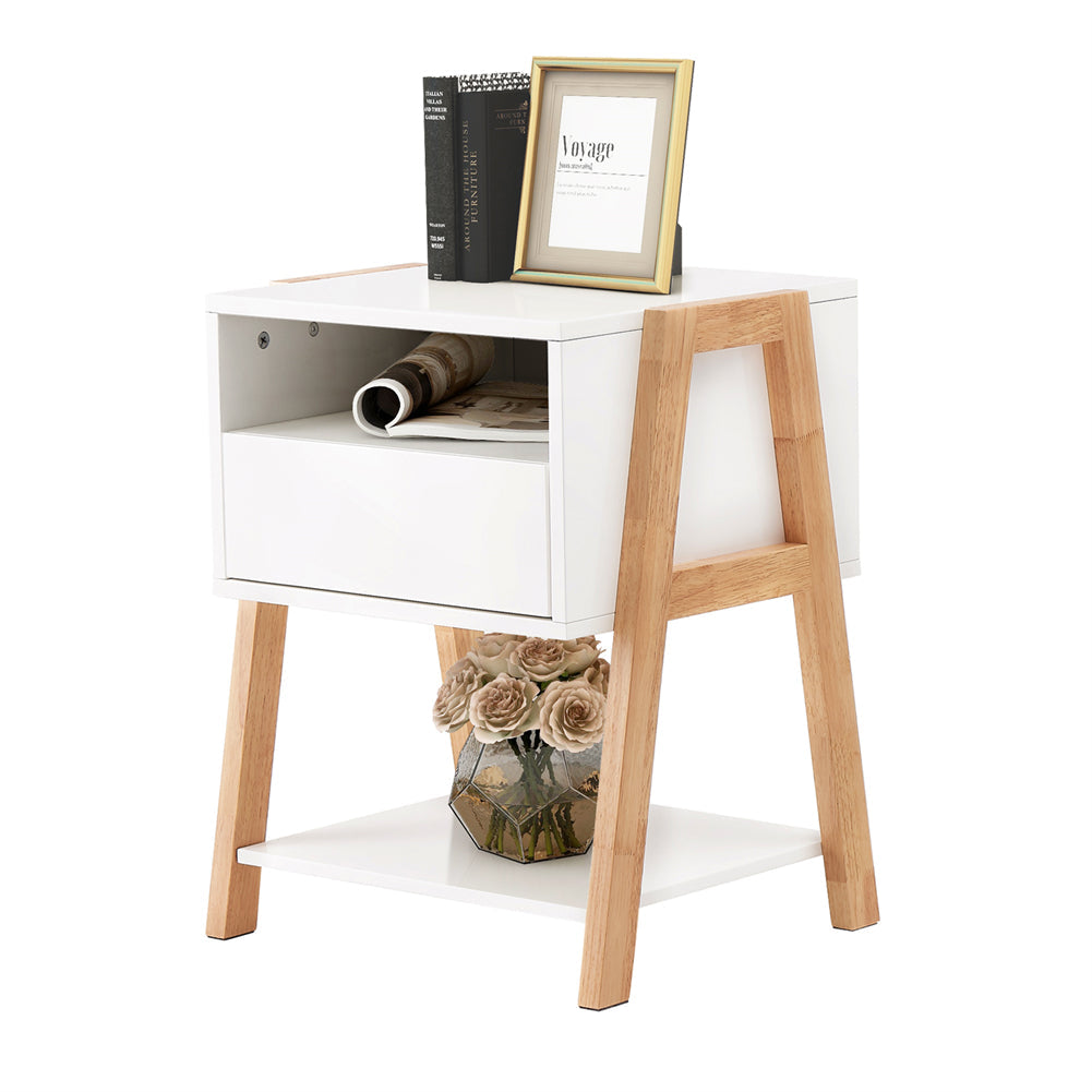 Bedside Table with Storage Drawer and 2 Open Shelves