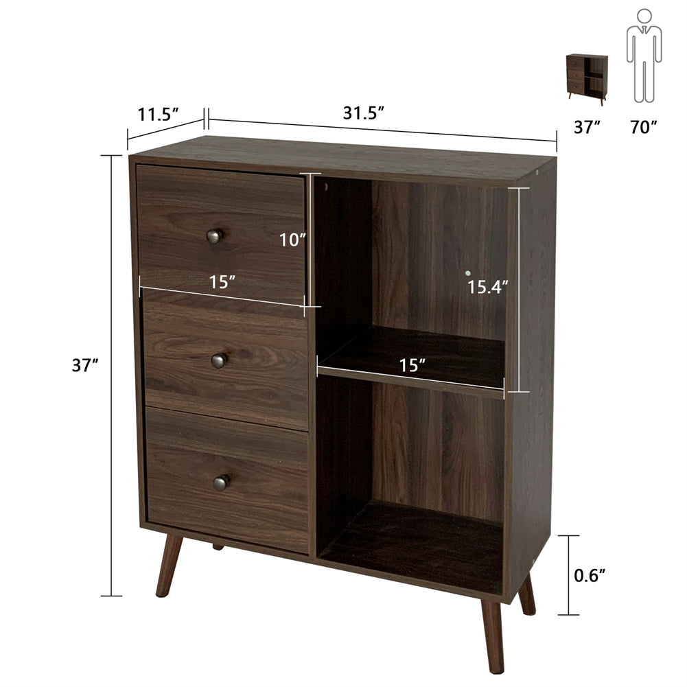 Locking Filing Cabinet with 2 Open Shelves with 3 Drawers