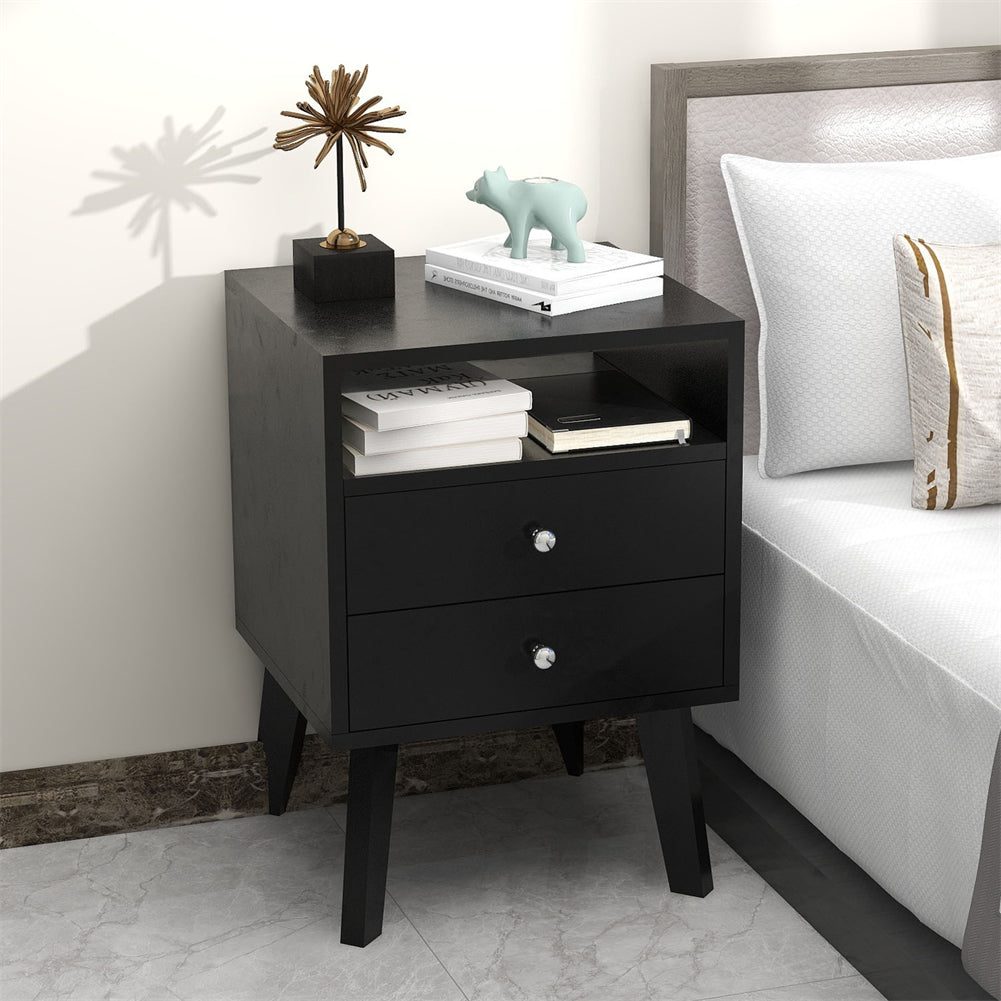 Bedside Table with 2-Drawers And Open Shelf