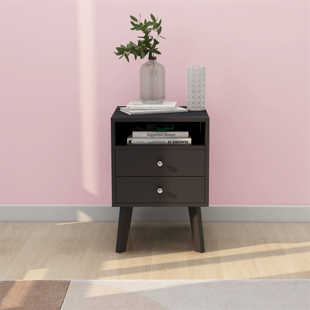 Bedside Table with 2-Drawers And Open Shelf