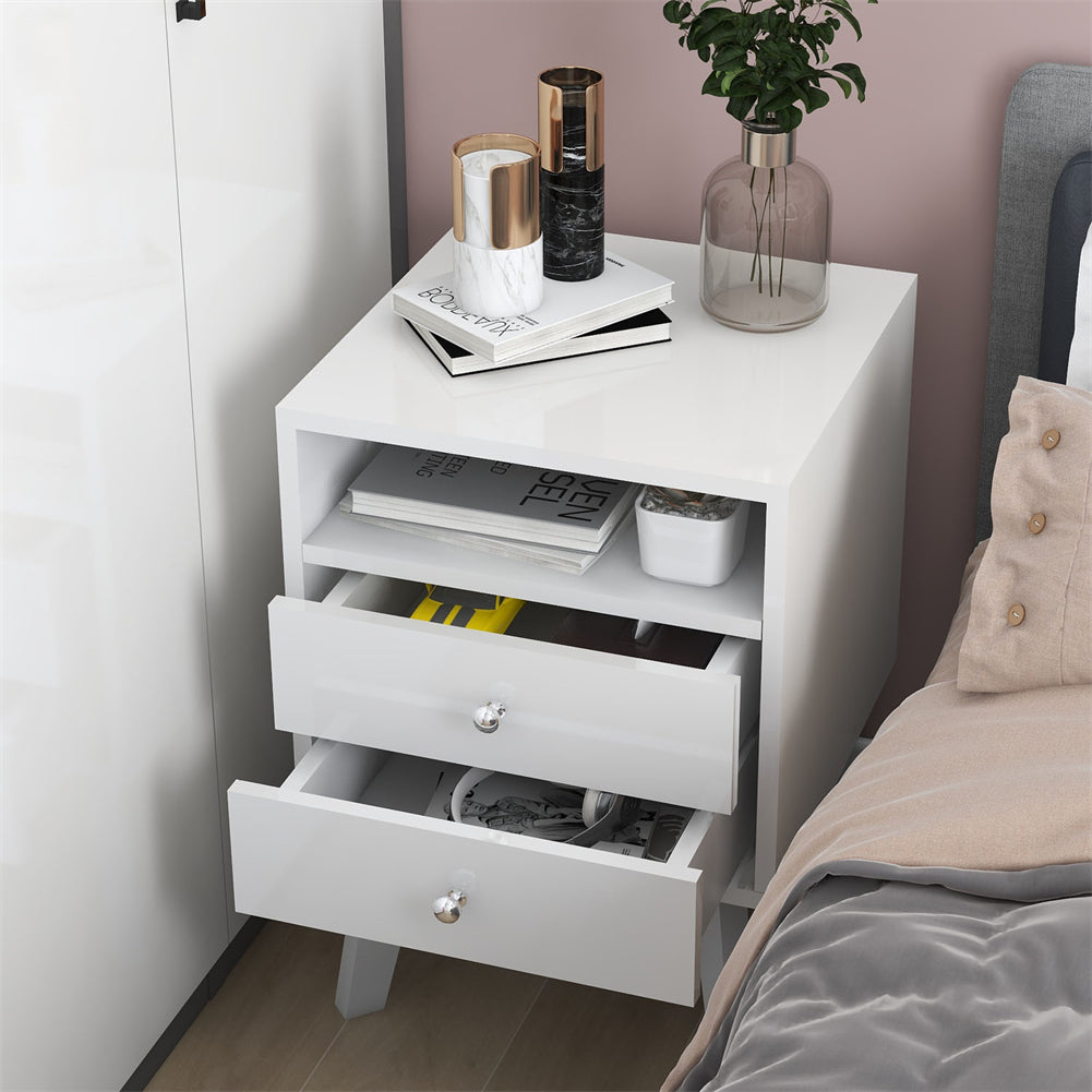 Bedside Table with 2-Drawers And Open Shelf