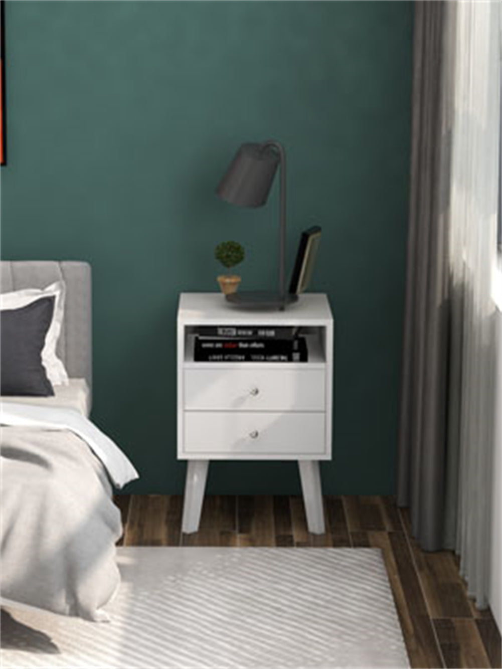 Bedside Table with 2-Drawers And Open Shelf