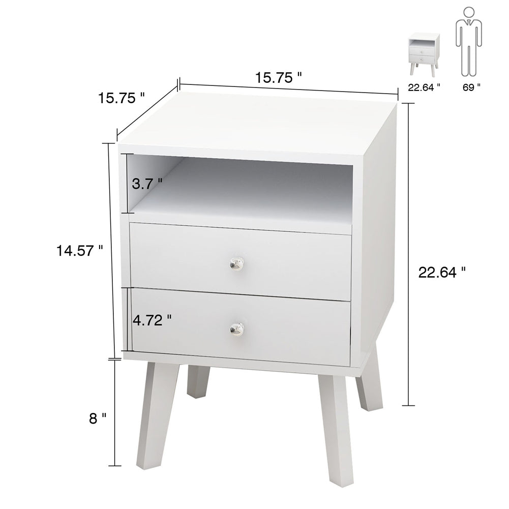 Bedside Table with 2-Drawers And Open Shelf