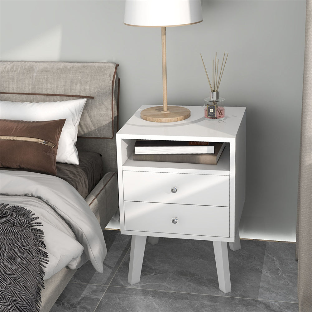 Bedside Table with 2-Drawers And Open Shelf