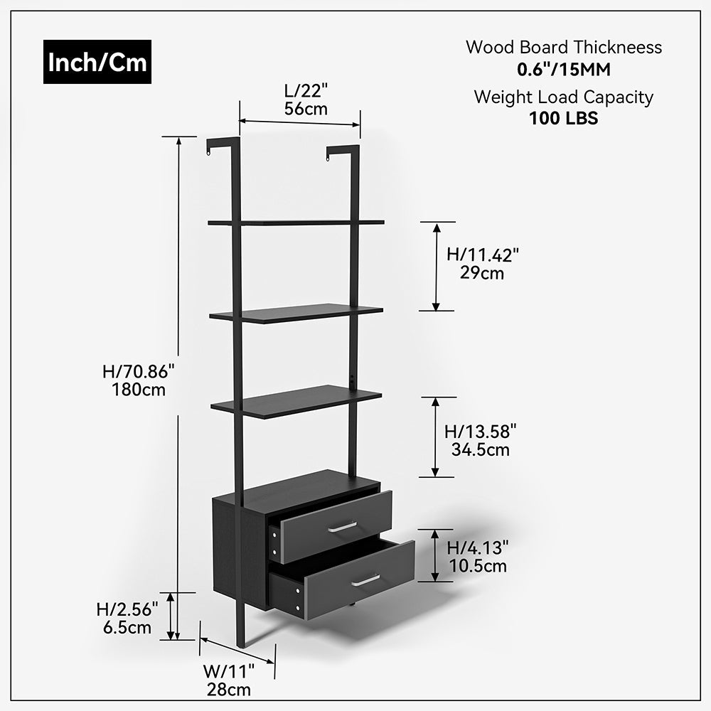 Ladder Bookcase with 2 Drawers