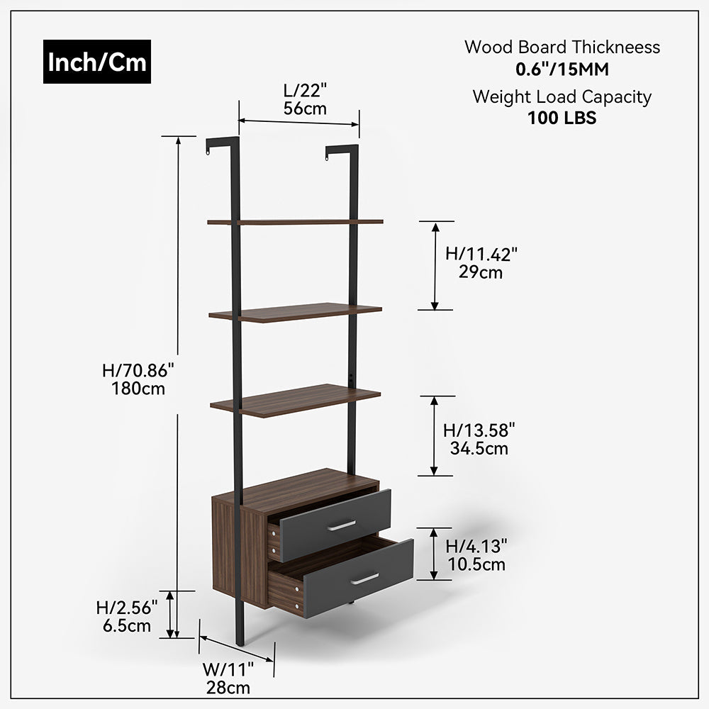 Ladder Bookcase with 2 Drawers