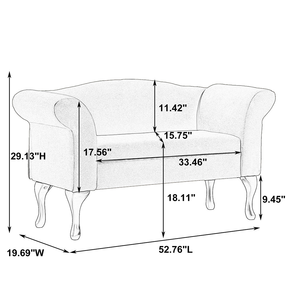 53" Loveseat Sofa, 2-Seater Mid Century Upholstered Sofa, Gray