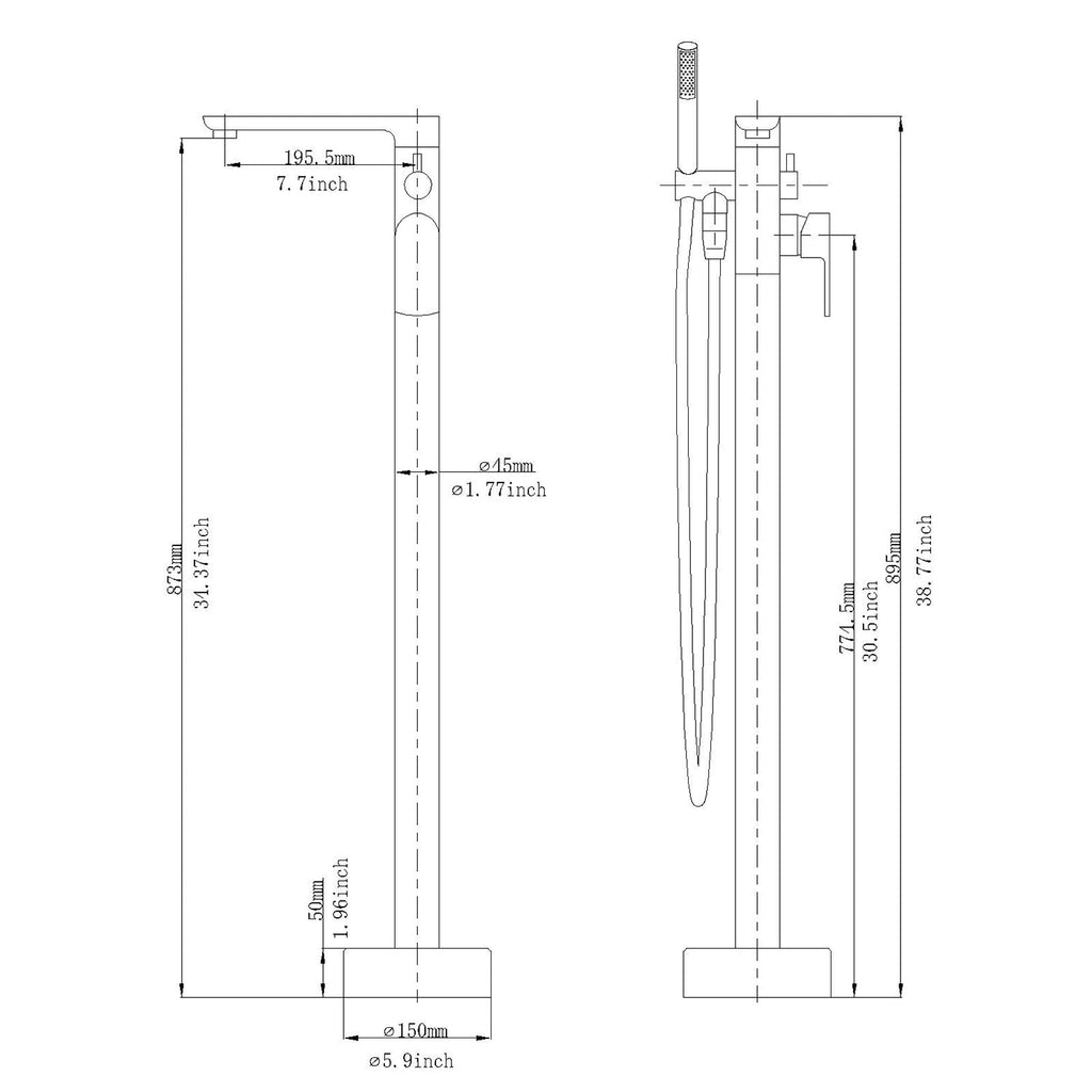 Freestanding Floor Bathtub Faucet with Hand Shower