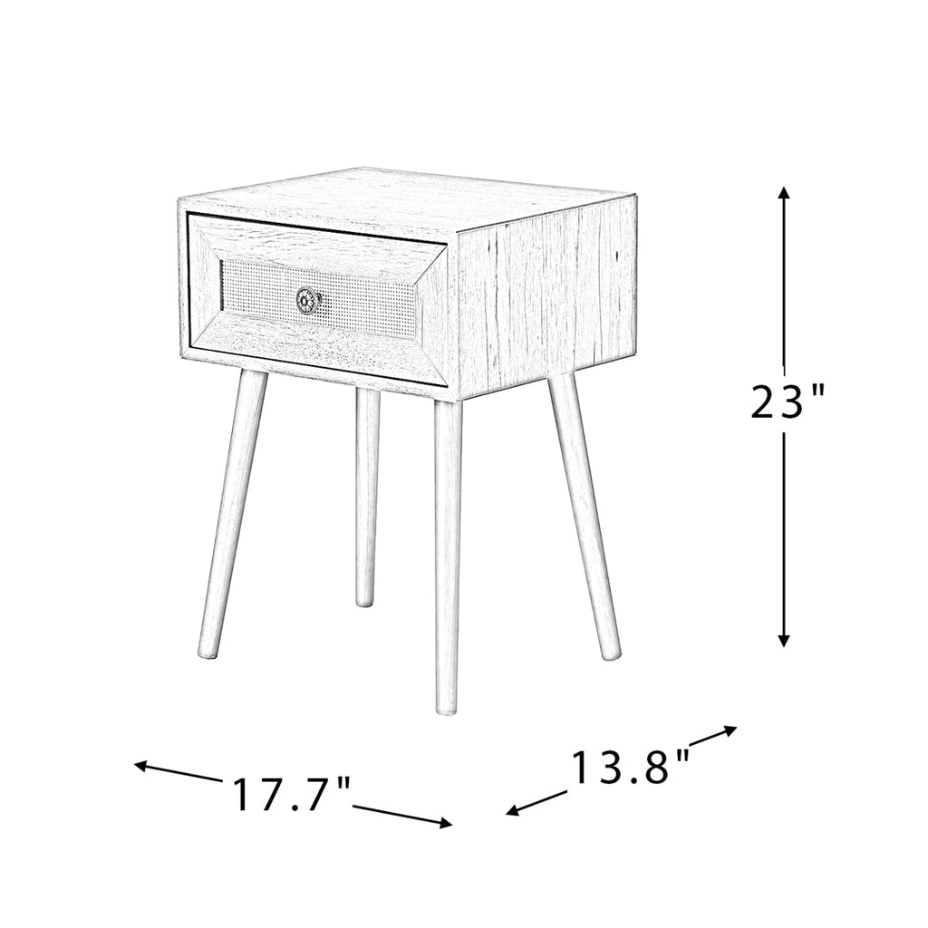 Vintage End Table With Drawer and Rubber Legs, Natural