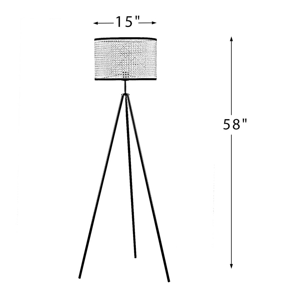 Rattan Woven 58" Tripod Floor Lamp with Tripod Metal Legs