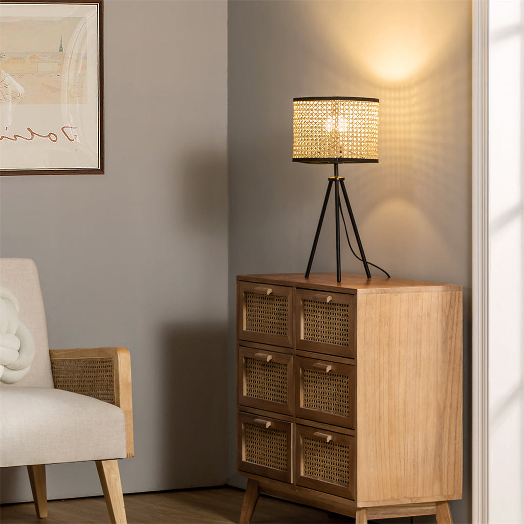 Rattan Woven Table Lamp with Tripod Legs