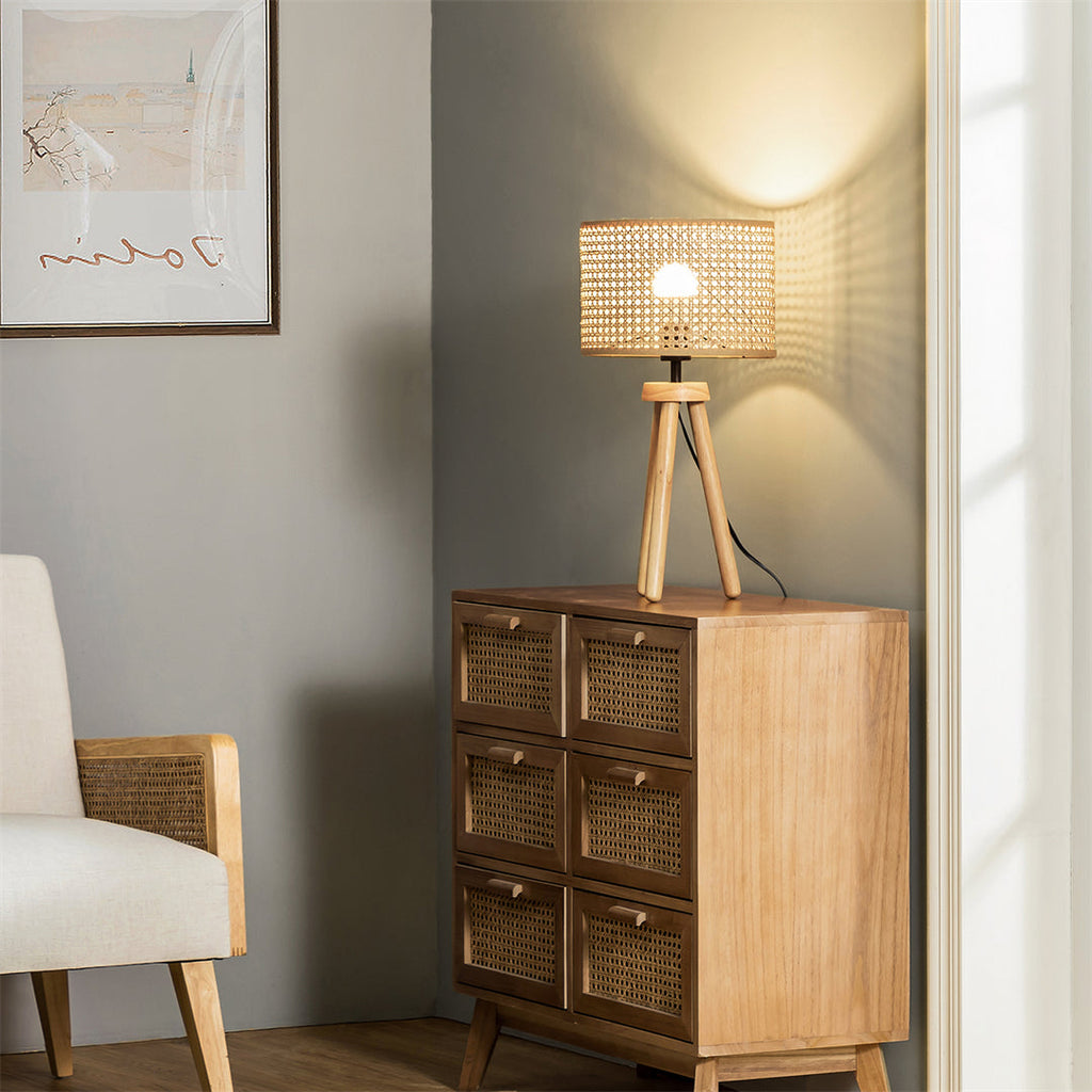 Rattan Woven Table Lamp with Tripod Legs