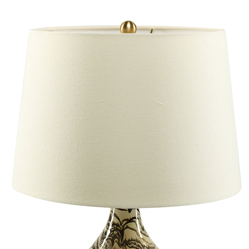 20" Retro LED Bedside Table Lamp with Linen Shade and Glass Base, Brown