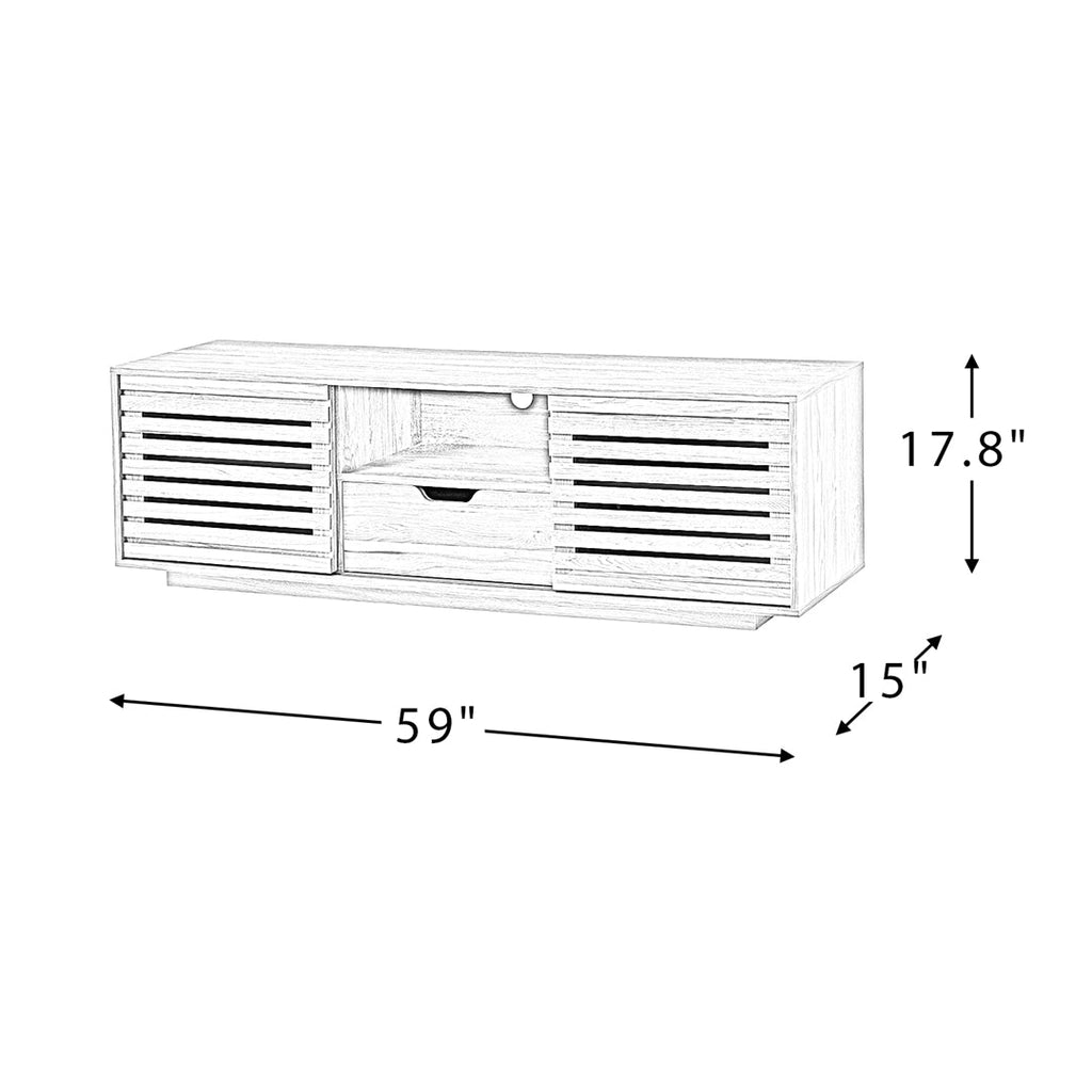 TV Stand with Storage and Two Slatted Sliding Doors for TVs up to 65", Walnut