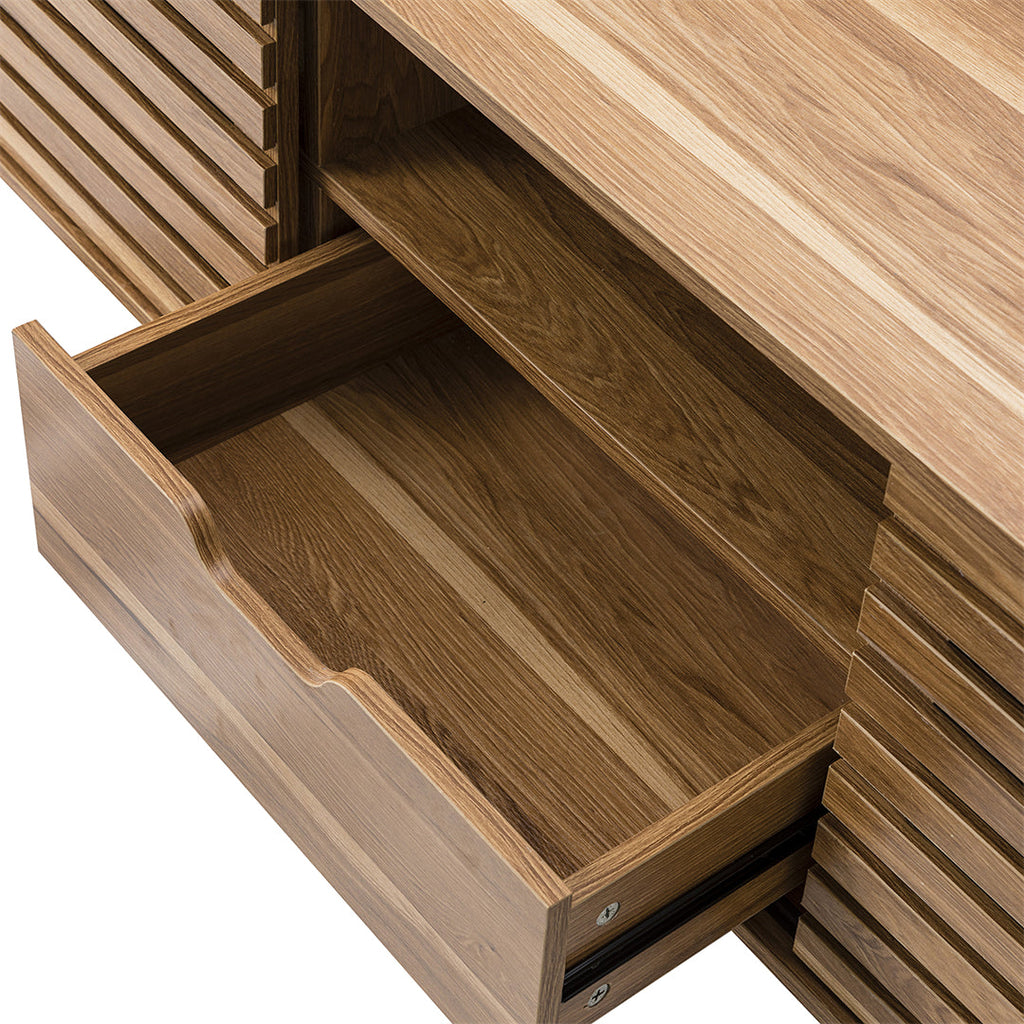 TV Stand with Storage and Two Slatted Sliding Doors for TVs up to 65", Walnut