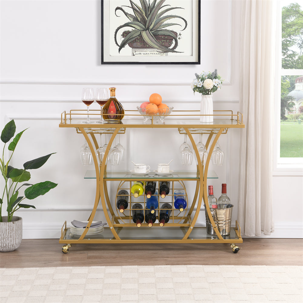 Bar Cart with Wine Rack and Glass Holder