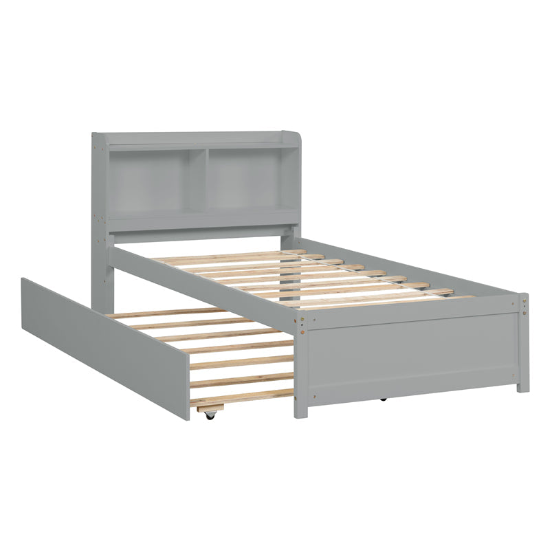 Twin Platform Bed with Trundle and Bookcase Headboard