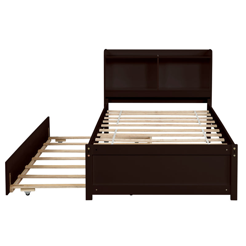 Twin Platform Bed with Trundle and Bookcase Headboard