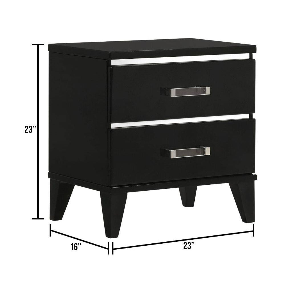 Wood Bedside Table with Drawers, Black Finish