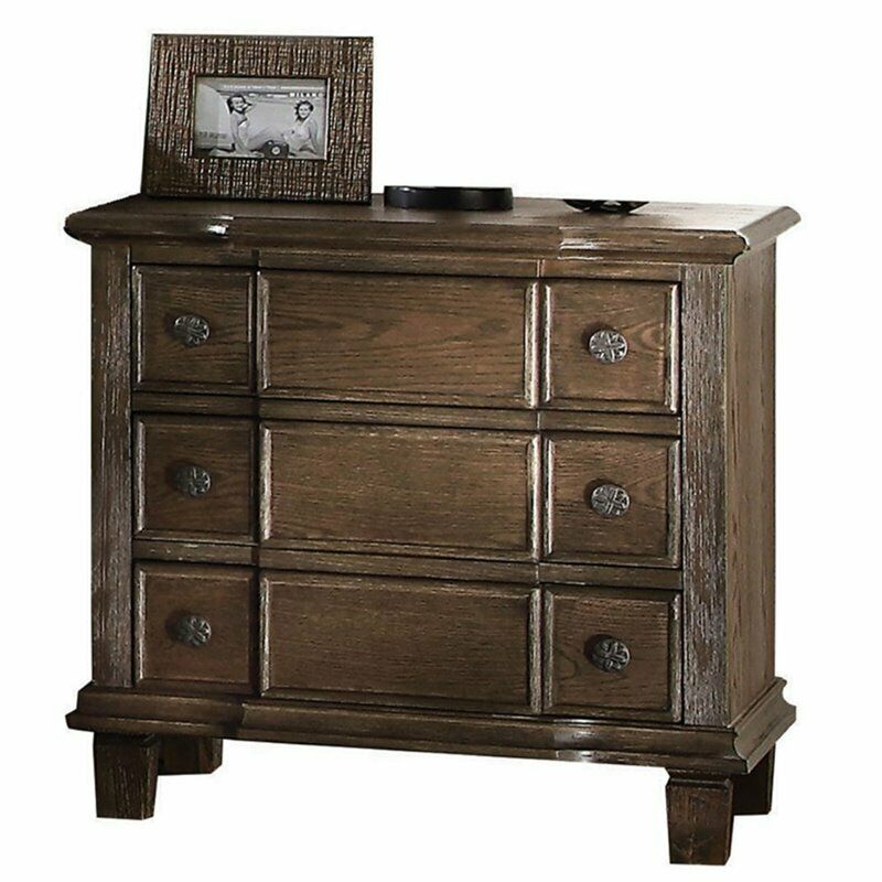 26'' Tall 3 - Drawer Nightstand, Weathered Oak